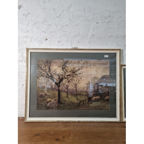 244 - Two framed farming scene watercolours by John Robert Keitley Duff - approx. 46cm high x 60cm wide