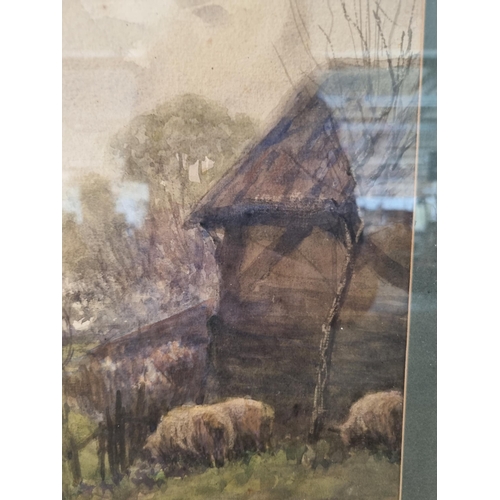 244 - Two framed farming scene watercolours by John Robert Keitley Duff - approx. 46cm high x 60cm wide