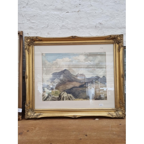 253 - Three pictures to include watercolour of a landscape scene signed lower right and dated 1950 etc.