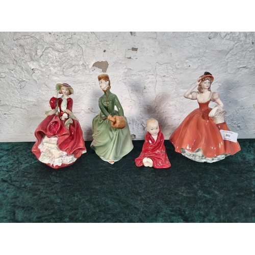 261 - Four ceramic figurines, one Coalport Ladies of Fashion Flora and three Royal Doulton, Grace HN 2318,... 