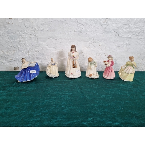 294 - Six Royal Doulton miniature figurines, Fair Lady HN 3216, Elaine HN 3214, Young Melody HN 3654, Let'... 