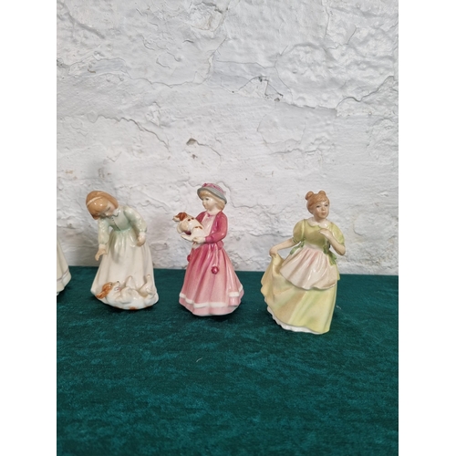 294 - Six Royal Doulton miniature figurines, Fair Lady HN 3216, Elaine HN 3214, Young Melody HN 3654, Let'... 