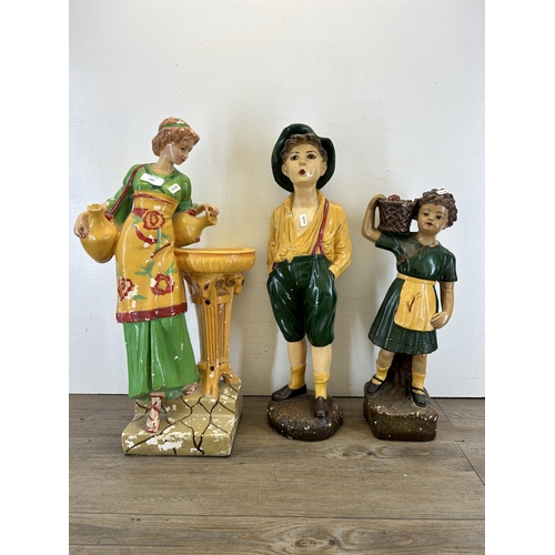 302 - Three 1930s hand painted chalkware figurines - largest approx. 62cm high