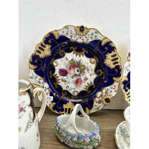 310 - A collection of 19th century and later ceramics to include two hand painted floral pattern plates - ... 