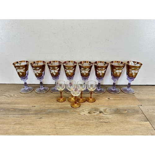 311 - Thirteen pieces of glassware to include eight Murano Venezia Glass wine glasses - approx. 15cm high