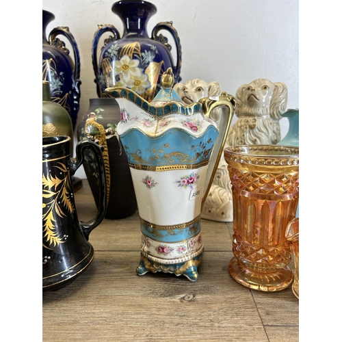 318 - A collection of 19th century and later ceramics and glassware to include carnival glass, Jetware, pa... 