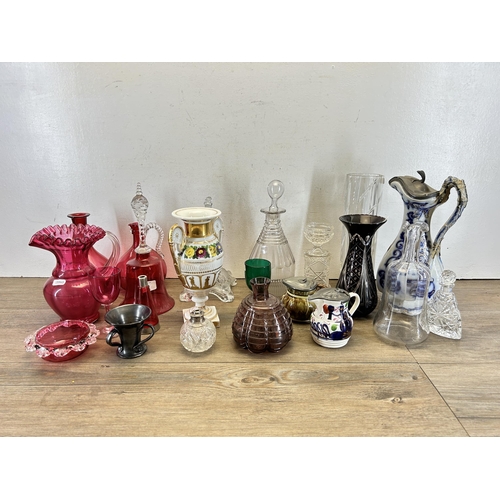 320 - A collection of 19th century and later ceramics and glassware to include cranberry glass, hand paint... 