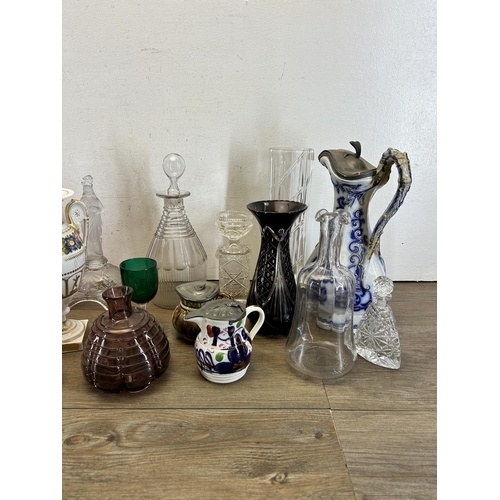 320 - A collection of 19th century and later ceramics and glassware to include cranberry glass, hand paint... 