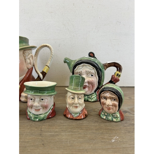 334 - Six pieces of Beswick Ware Charles Dickens china to include 691 Sairey Gamp teapot, 281 Tony Weller ... 