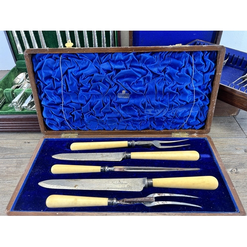 348 - Three canteens of cutlery to include Butlers of Sheffield, Cavendish mahogany cased etc.