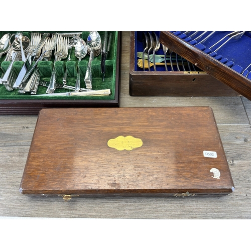 348 - Three canteens of cutlery to include Butlers of Sheffield, Cavendish mahogany cased etc.