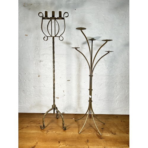 350 - Two 19th century style wrought iron candelabras - largest approx. 121cm high