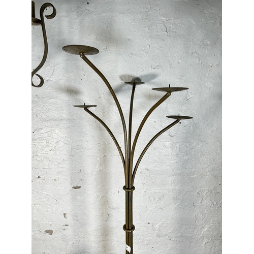 350 - Two 19th century style wrought iron candelabras - largest approx. 121cm high