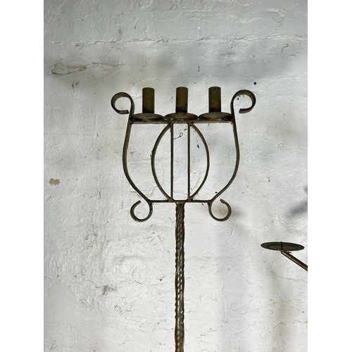 350 - Two 19th century style wrought iron candelabras - largest approx. 121cm high