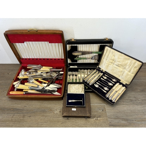 358 - Five cased silver plated and stainless steel cutlery sets to include Walker & Hall etc. together wit... 