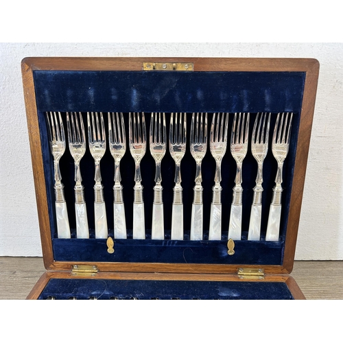 364 - An Allen & Darwin 24 piece canteen of silver plated and mother of pearl handled cutlery - RD no. 221... 