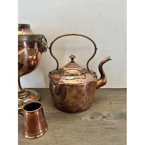 365 - Three pieces of 19th century copperware, one kettle, one samovar and one measuring jug