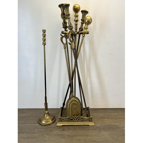 368 - A collection of 19th century and later metalware to include two Victorian brass coal scuttles, brass... 