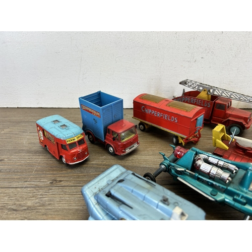 399 - Nine vintage die-cast model vehicles to include Dinky SRN No.6 Hovercraft, Dinky Spectrum Patrol car... 