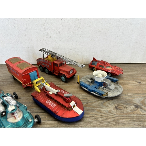 399 - Nine vintage die-cast model vehicles to include Dinky SRN No.6 Hovercraft, Dinky Spectrum Patrol car... 