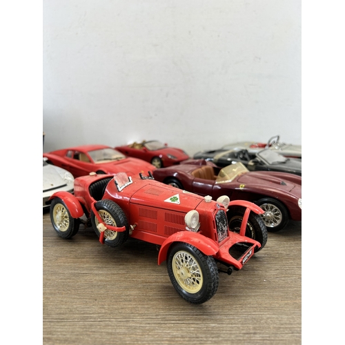 402 - Eight model vehicles to include boxed Autocalia Jaguar E Coupe, Burago Ferrari Testarossa, Burago Al... 