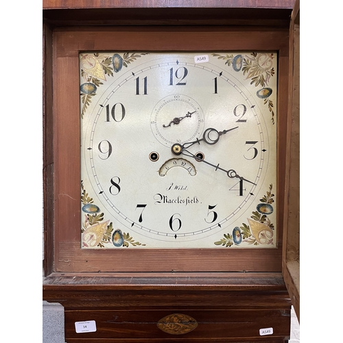 14 - A Georgian J. Wild Macclesfield inlaid mahogany and oak cased grandfather clock with hand painted en... 