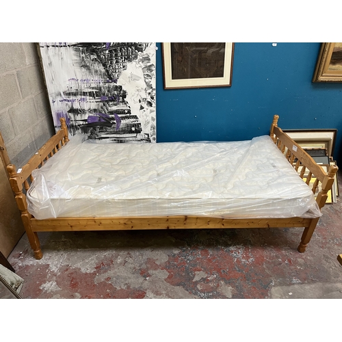 16 - A pine single bed frame with Original Savoy Beds Storemaster mattress