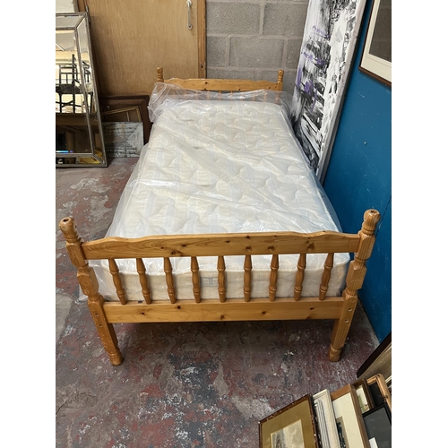 16 - A pine single bed frame with Original Savoy Beds Storemaster mattress