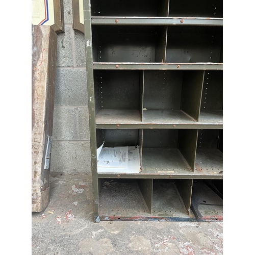 2 - A military green metal industrial filing cabinet - approx. 219cm high x 92cm wide x 31cm deep