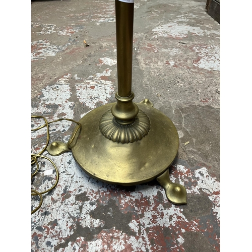 37 - A 19th century style brass tri-footed standard lamp - approx. 152cm high