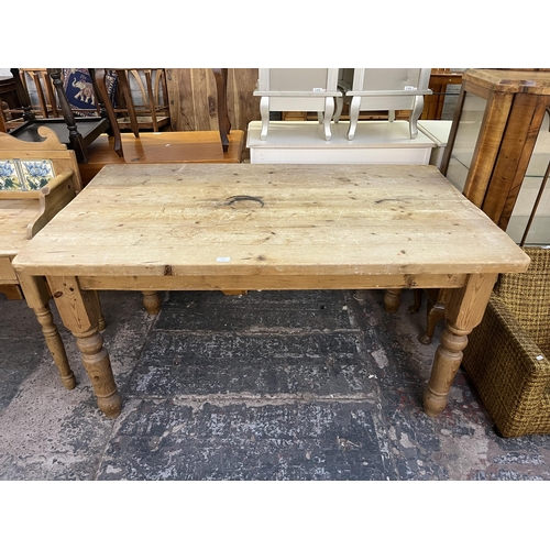 56 - A Victorian style solid pine rectangular farmhouse dining table - approx. 78cm high x 88cm wide x 15... 