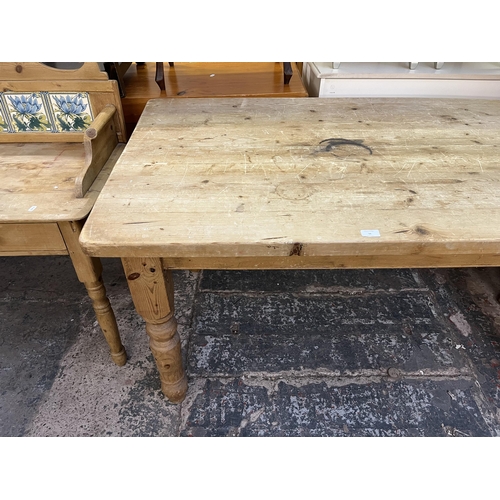 56 - A Victorian style solid pine rectangular farmhouse dining table - approx. 78cm high x 88cm wide x 15... 