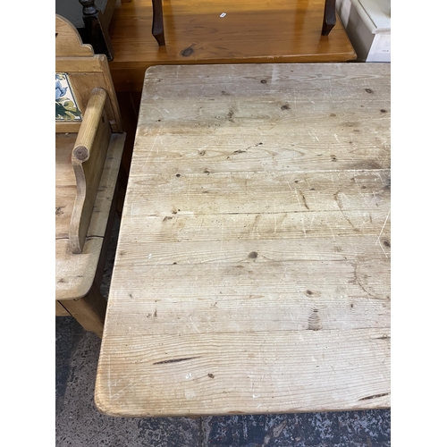 56 - A Victorian style solid pine rectangular farmhouse dining table - approx. 78cm high x 88cm wide x 15... 