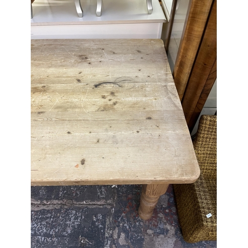 56 - A Victorian style solid pine rectangular farmhouse dining table - approx. 78cm high x 88cm wide x 15... 