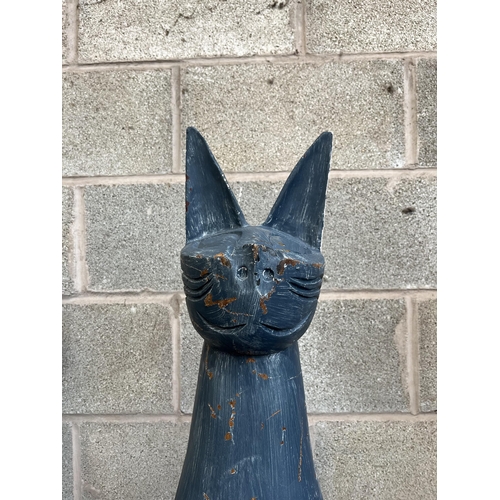 6 - A pair of painted wooden cat garden statues - approx. 100cm high