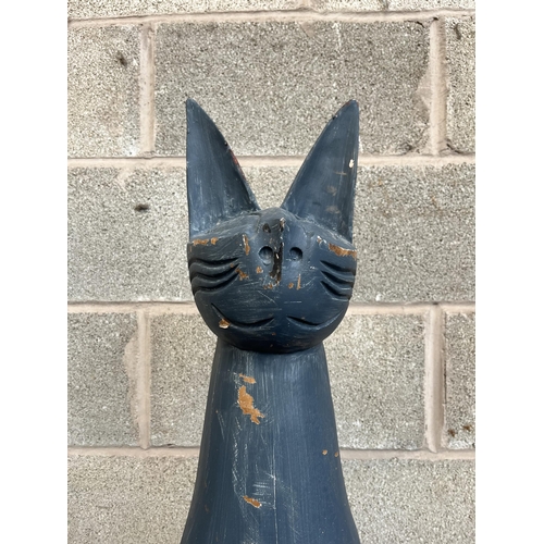 6 - A pair of painted wooden cat garden statues - approx. 100cm high