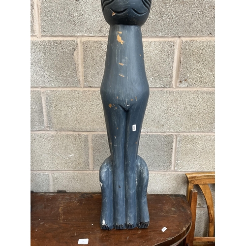 6 - A pair of painted wooden cat garden statues - approx. 100cm high