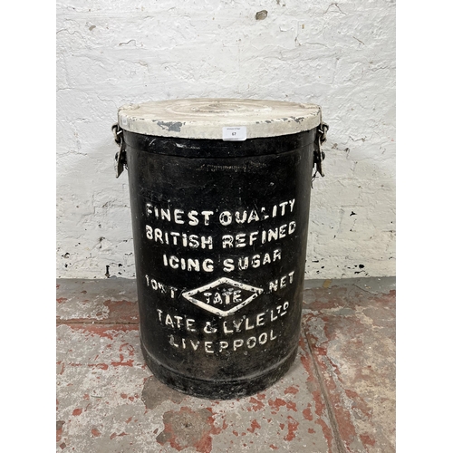 67 - A vintage Tate & Lyle Ltd Liverpool black and white painted galvanised icing sugar bin