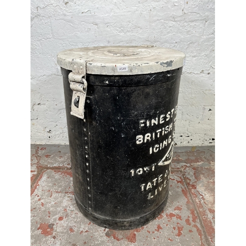 67 - A vintage Tate & Lyle Ltd Liverpool black and white painted galvanised icing sugar bin