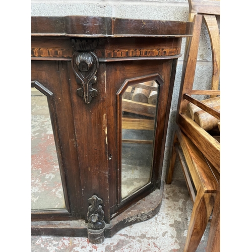 7 - A Victorian inlaid walnut credenza with three mirrored glass cupboard doors