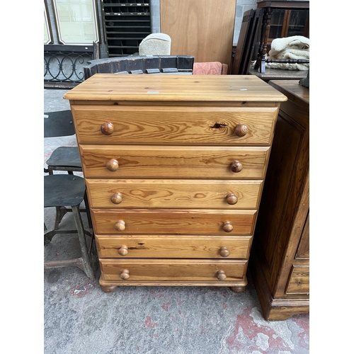 86 - A pine chest of six drawers - approx. 100cm high x 75cm wide x 40cm deep