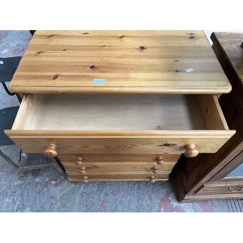 86 - A pine chest of six drawers - approx. 100cm high x 75cm wide x 40cm deep