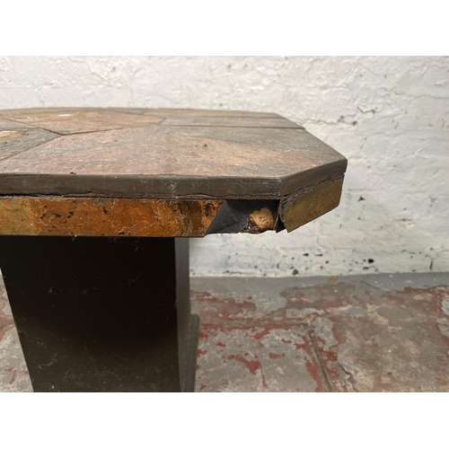 87 - A Paul Kingma Brutalist slate topped and metal inlaid Tableaux series octagonal coffee table