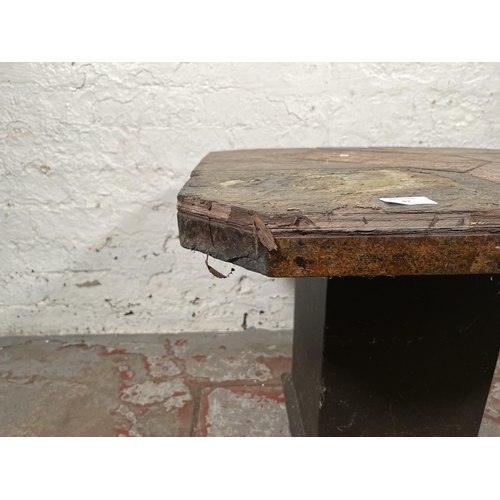 87 - A Paul Kingma Brutalist slate topped and metal inlaid Tableaux series octagonal coffee table