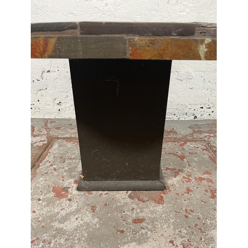 87 - A Paul Kingma Brutalist slate topped and metal inlaid Tableaux series octagonal coffee table