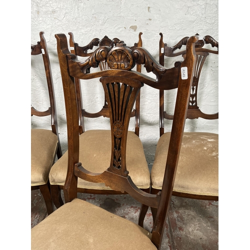 92 - A set of four Edwardian beech and fabric upholstered dining chairs