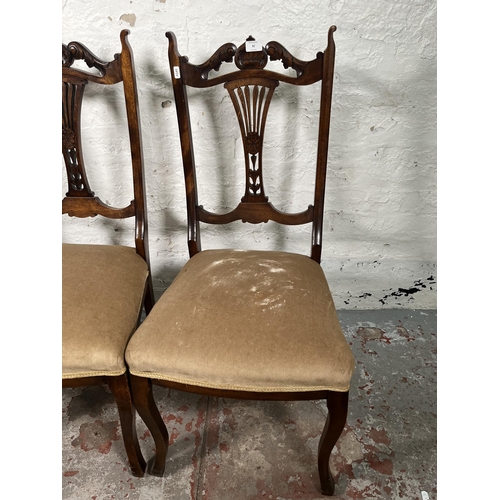 92 - A set of four Edwardian beech and fabric upholstered dining chairs