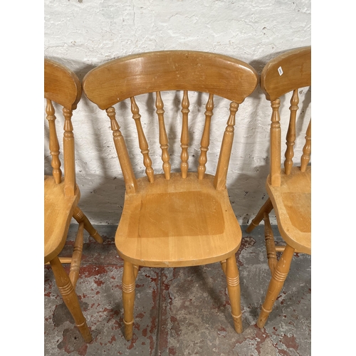 94 - Six Victorian style beech farmhouse dining chairs