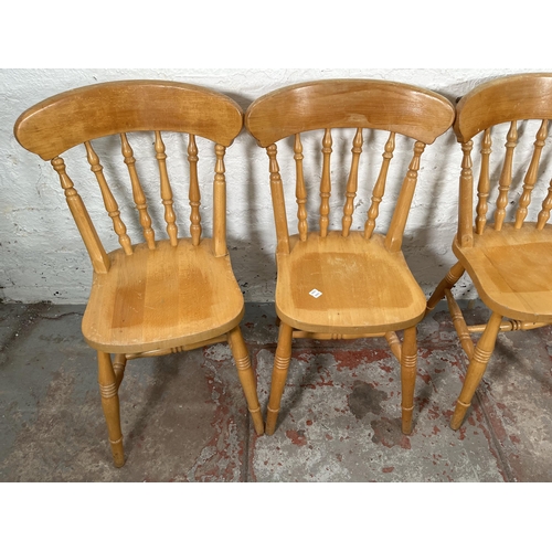 94 - Six Victorian style beech farmhouse dining chairs