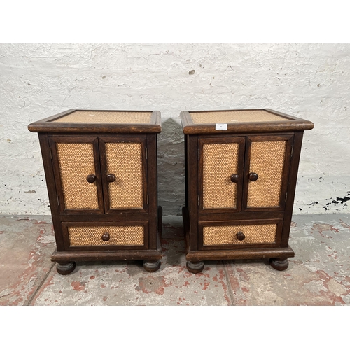 95 - A pair of modern hardwood and wicker bedside cabinets